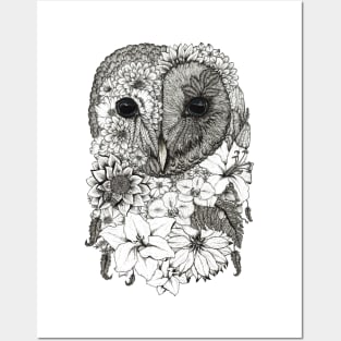 Floral Owl White Background Posters and Art